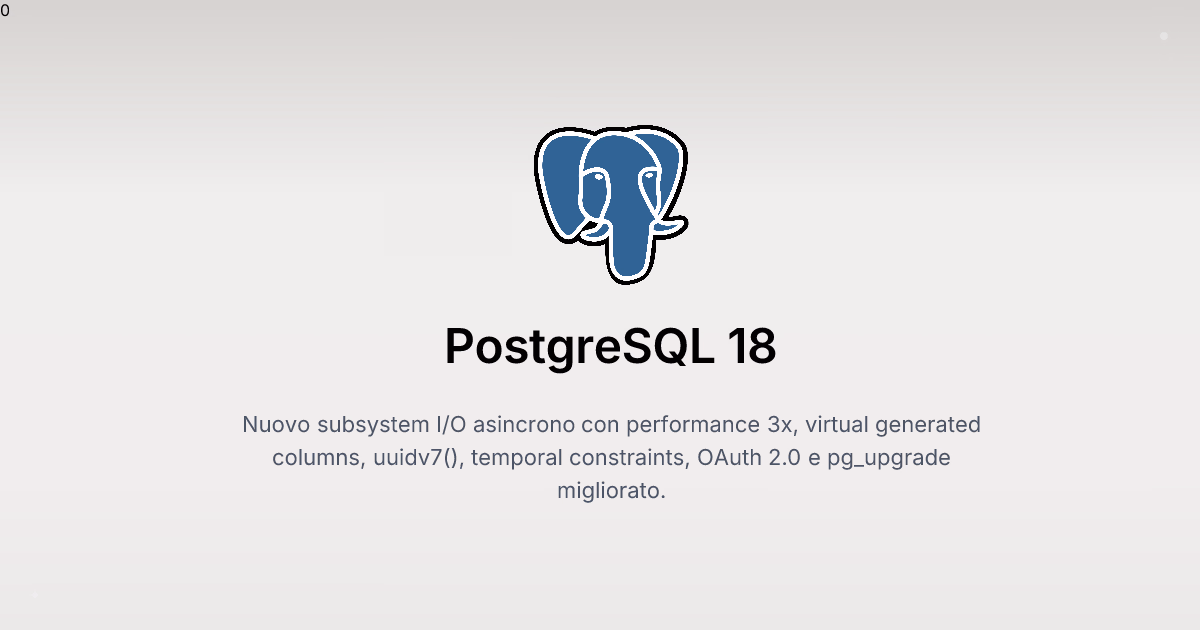 PostgreSQL 18: I/O Asincrono 3x Più Veloce, UUIDv7 e Virtual Columns